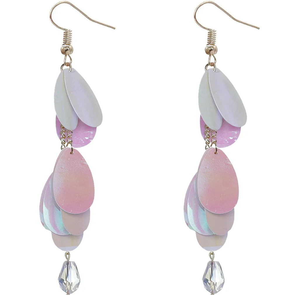 Light Pink Iridescent Long Teardrop Chain Earrings