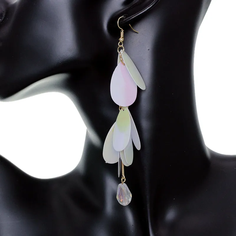 Light Pink Iridescent Long Teardrop Chain Earrings