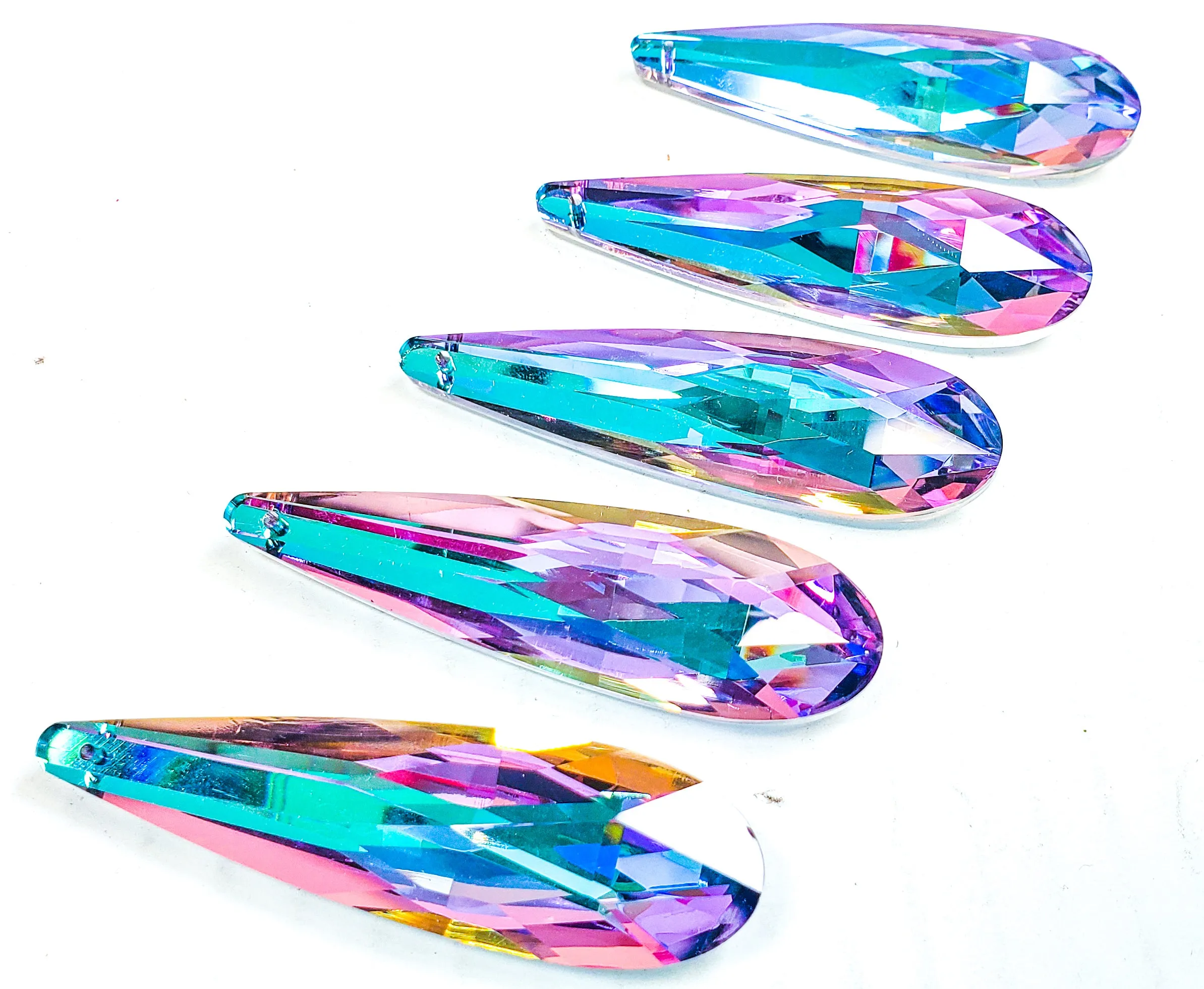 Lilac and Aqua Long Teardrop Chandelier Crystals Pendants, Pack of 5