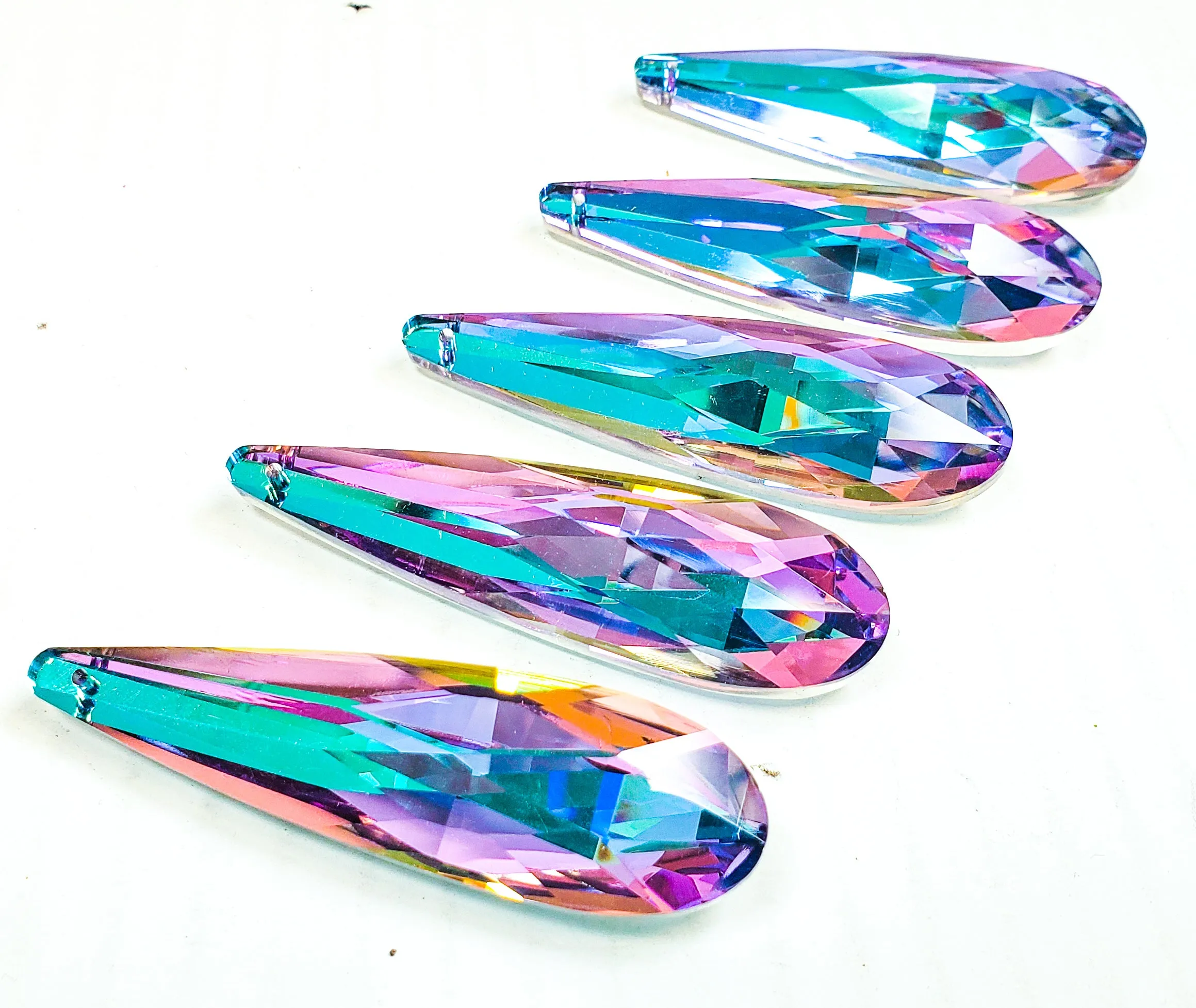 Lilac and Aqua Long Teardrop Chandelier Crystals Pendants, Pack of 5