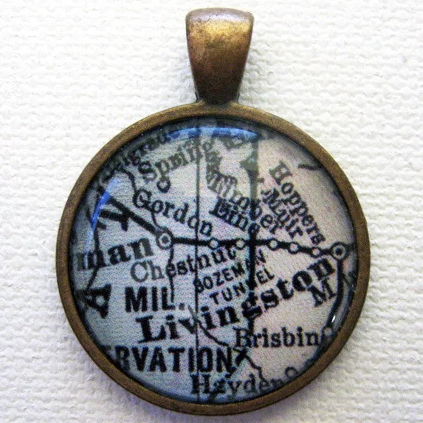 Livingston Montana Vintage Map Pendant
