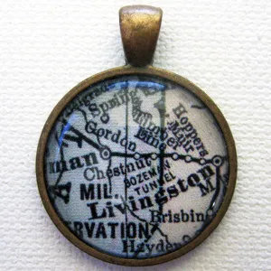 Livingston Montana Vintage Map Pendant