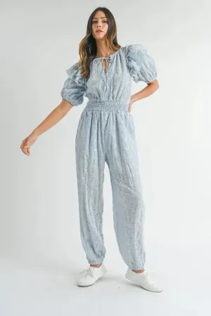 MABLE Eyelet Lace Ruffle Shoulder Jumpsuit