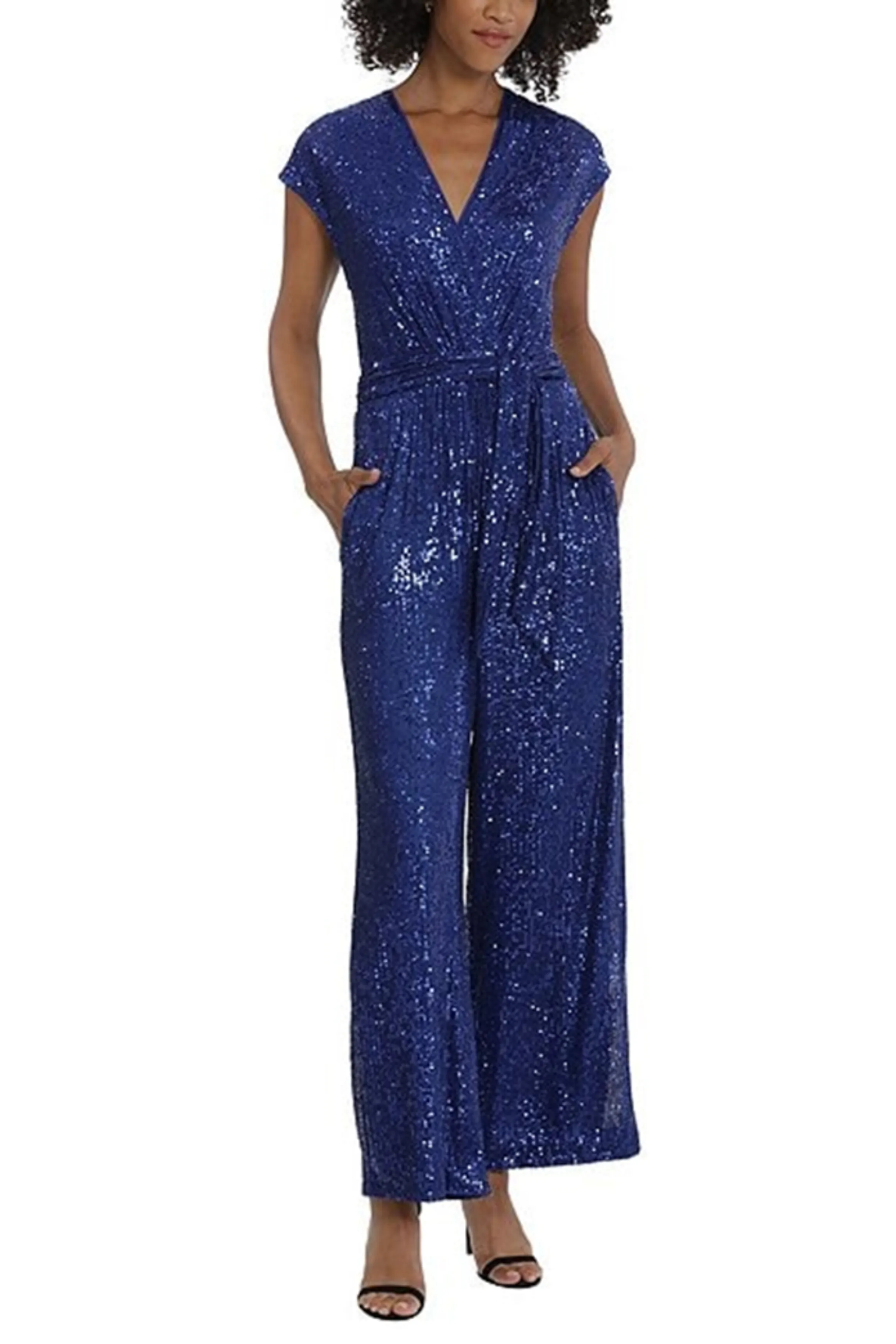 Maggy London Cap Sleeve Wide Leg Sequined Jumpsuit