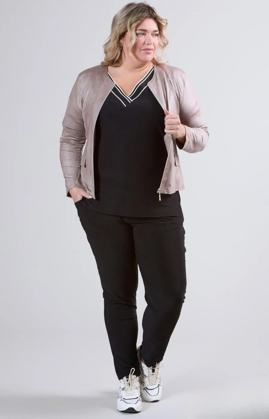 Magna Leather Look Jacket in Taupe