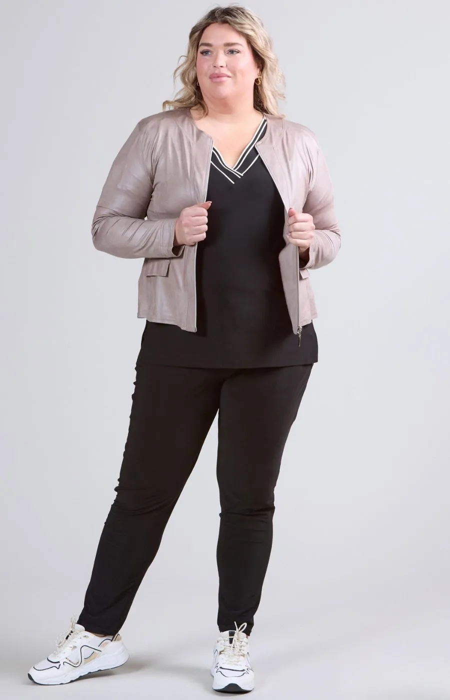 Magna Leather Look Jacket in Taupe