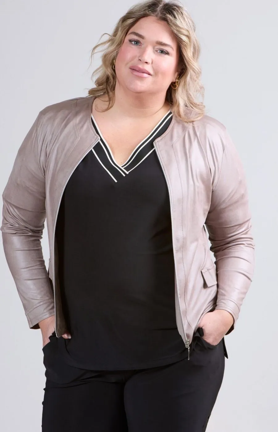 Magna Leather Look Jacket in Taupe