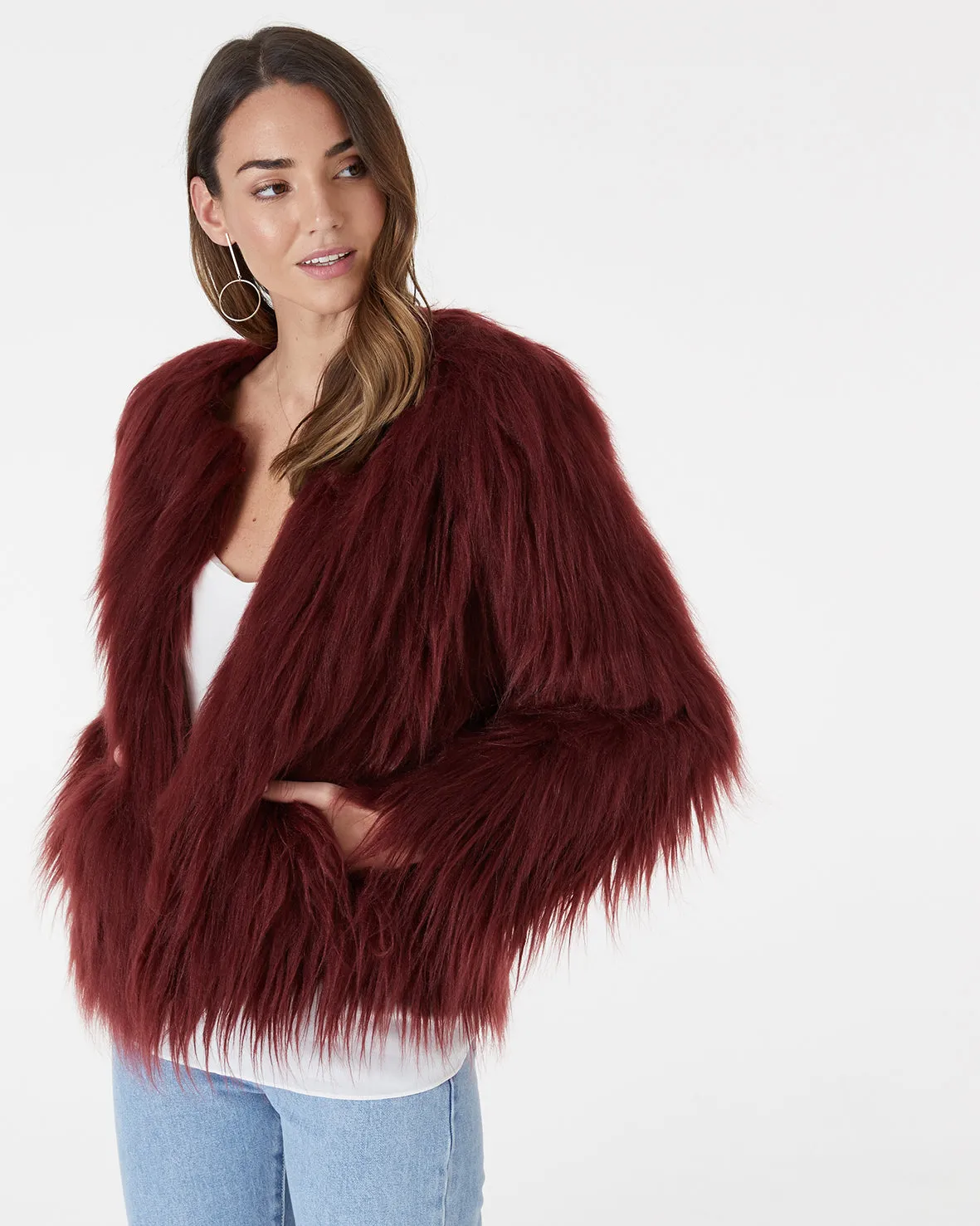 MARMONT FAUX FUR JACKET - WINE