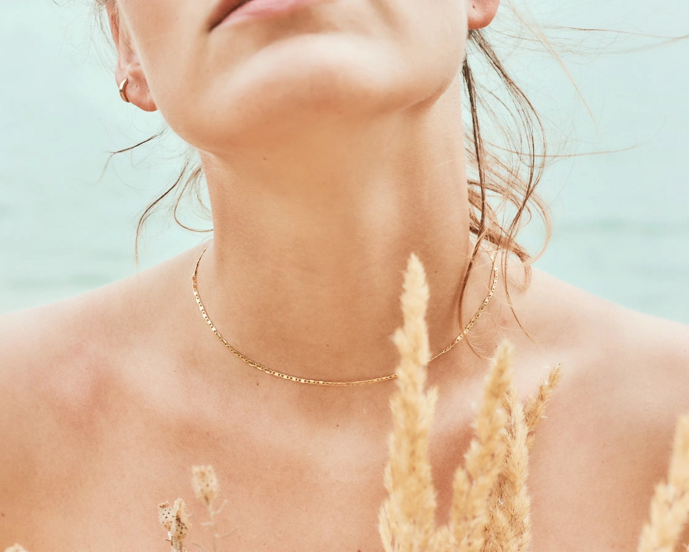 MARY - Minimalist gold gucci chain choker necklace, 925 silver boho bride wedding stacking gold choker necklace thin dainty chain