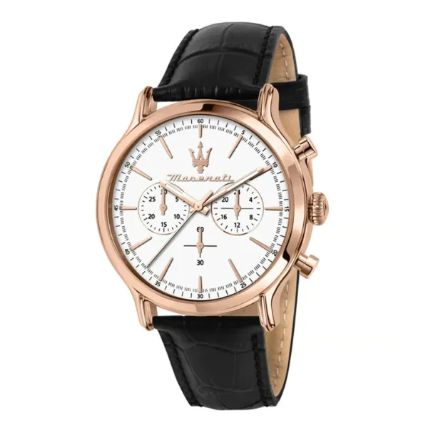 Maserati Epoca Black Leather Strap White Dial Quartz Watch for Gents - R8871618016
