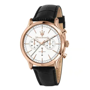 Maserati Epoca Black Leather Strap White Dial Quartz Watch for Gents - R8871618016