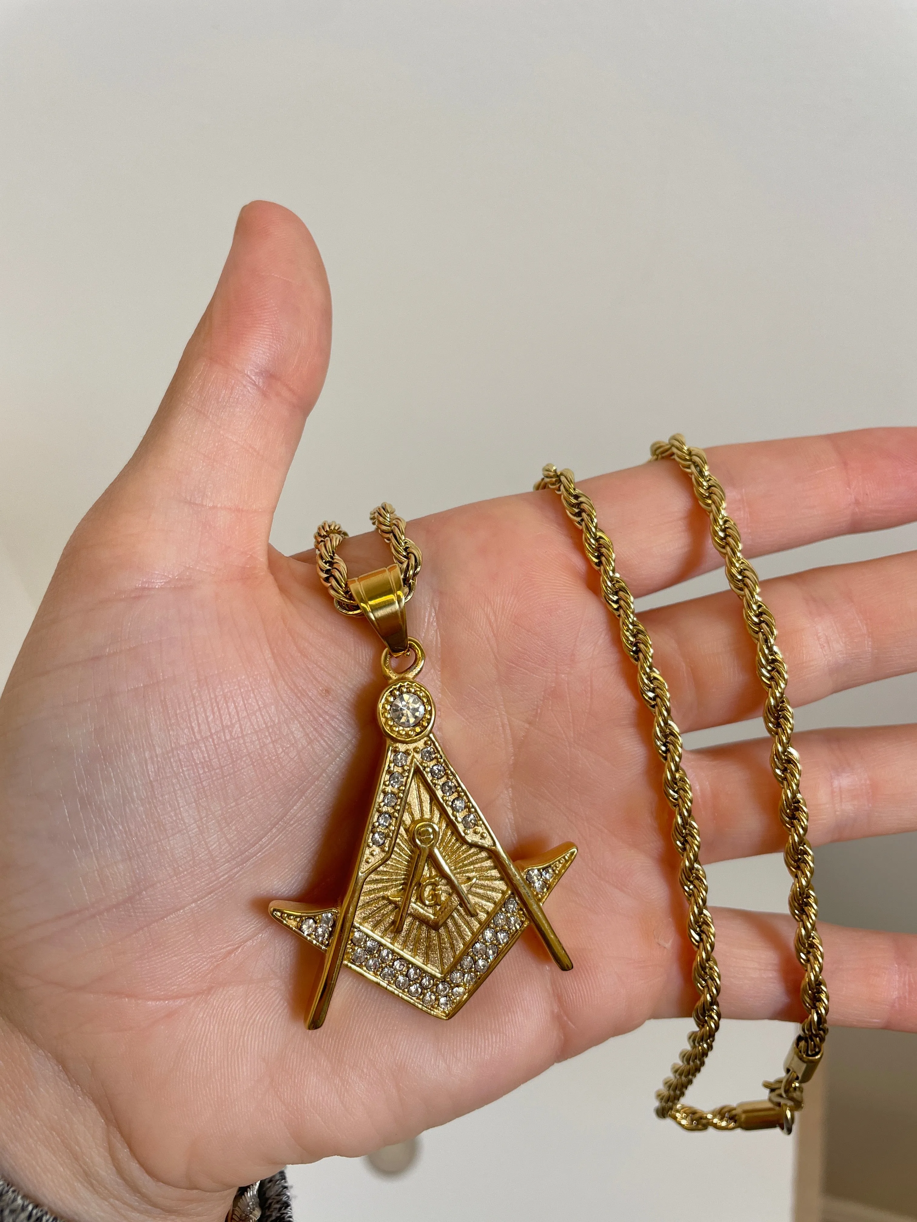 Mason Pendant with 14K Gold Filled Rope Necklace Chain 4mm 24" Set for Men or Women