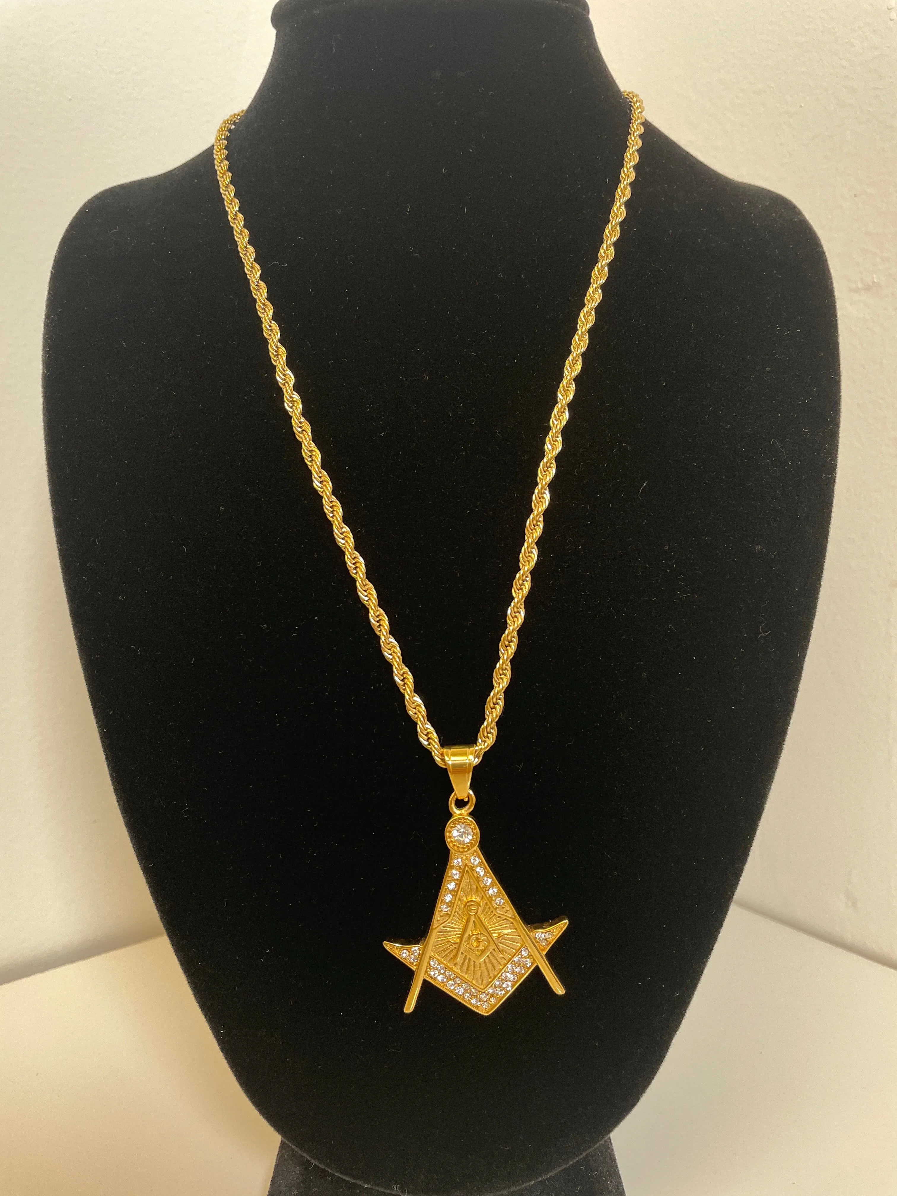 Mason Pendant with 14K Gold Filled Rope Necklace Chain 4mm 24" Set for Men or Women