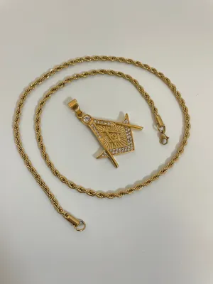 Mason Pendant with 14K Gold Filled Rope Necklace Chain 4mm 24" Set for Men or Women