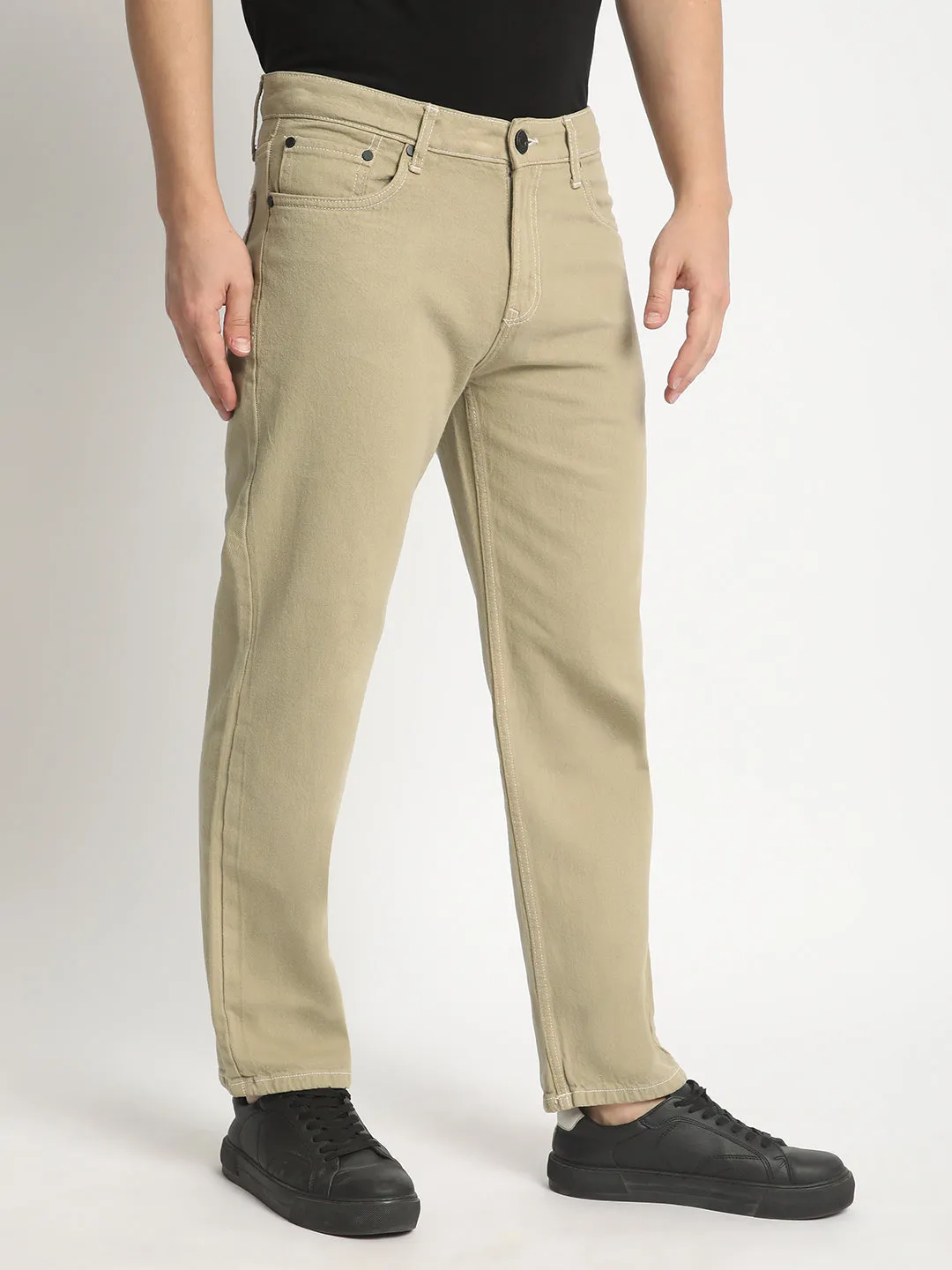 Men Beige Relaxed Fit Solid Jeans