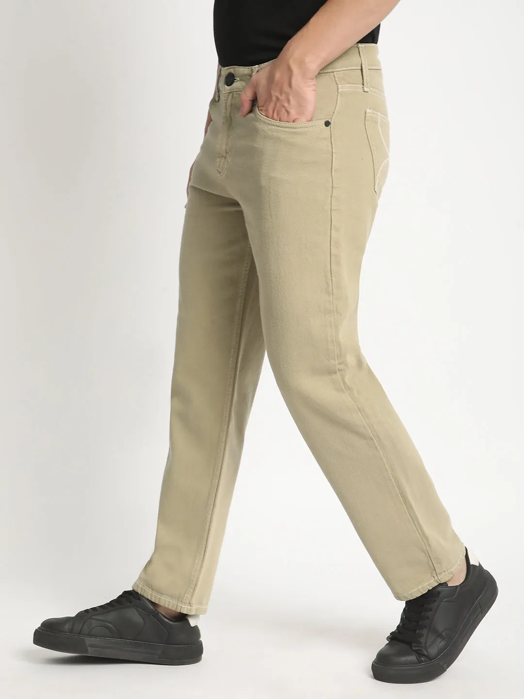 Men Beige Relaxed Fit Solid Jeans
