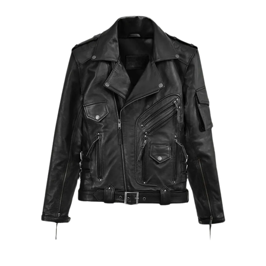 Men Black Leather Motorcycle Jacket
