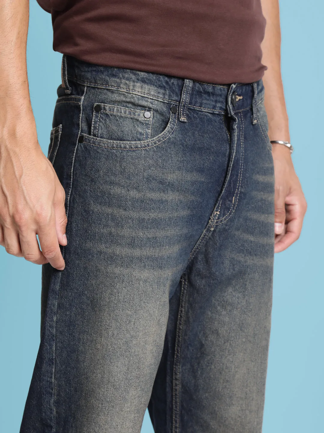 Men Dark Blue Tinted Relaxed Fit Jeans