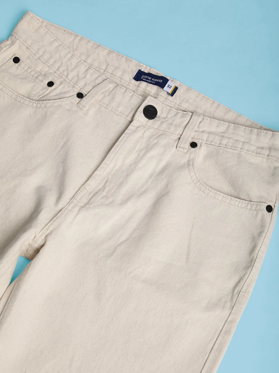 Men Ecru Knee Slash Relax Fit Jeans