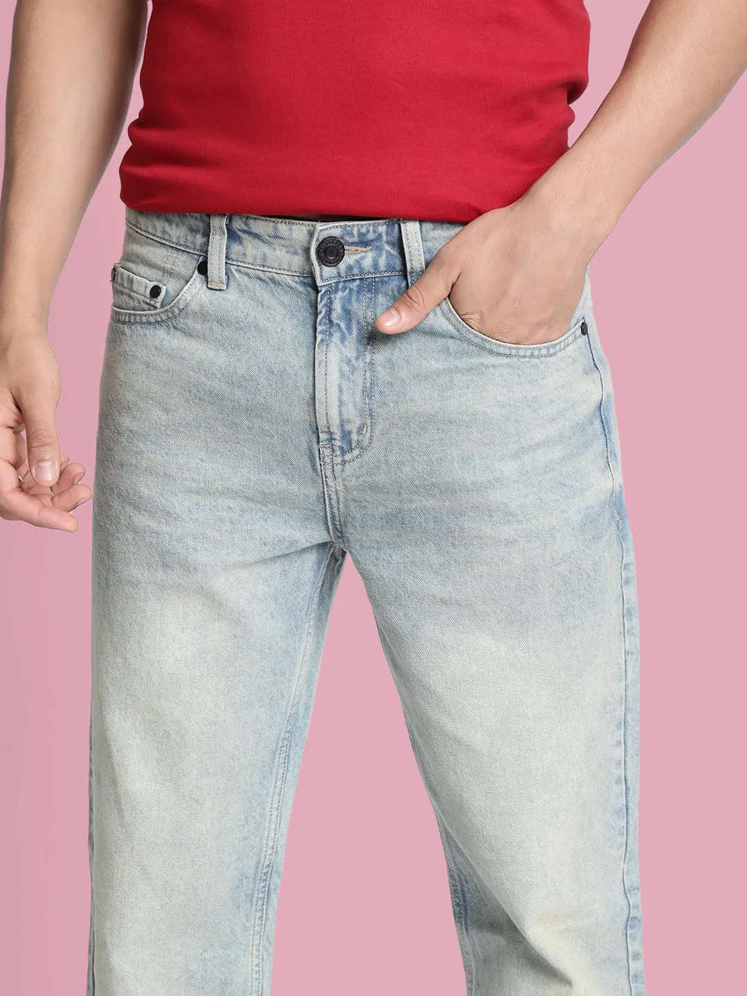 Men Light Blue Relaxed-Fit Washed Jeans