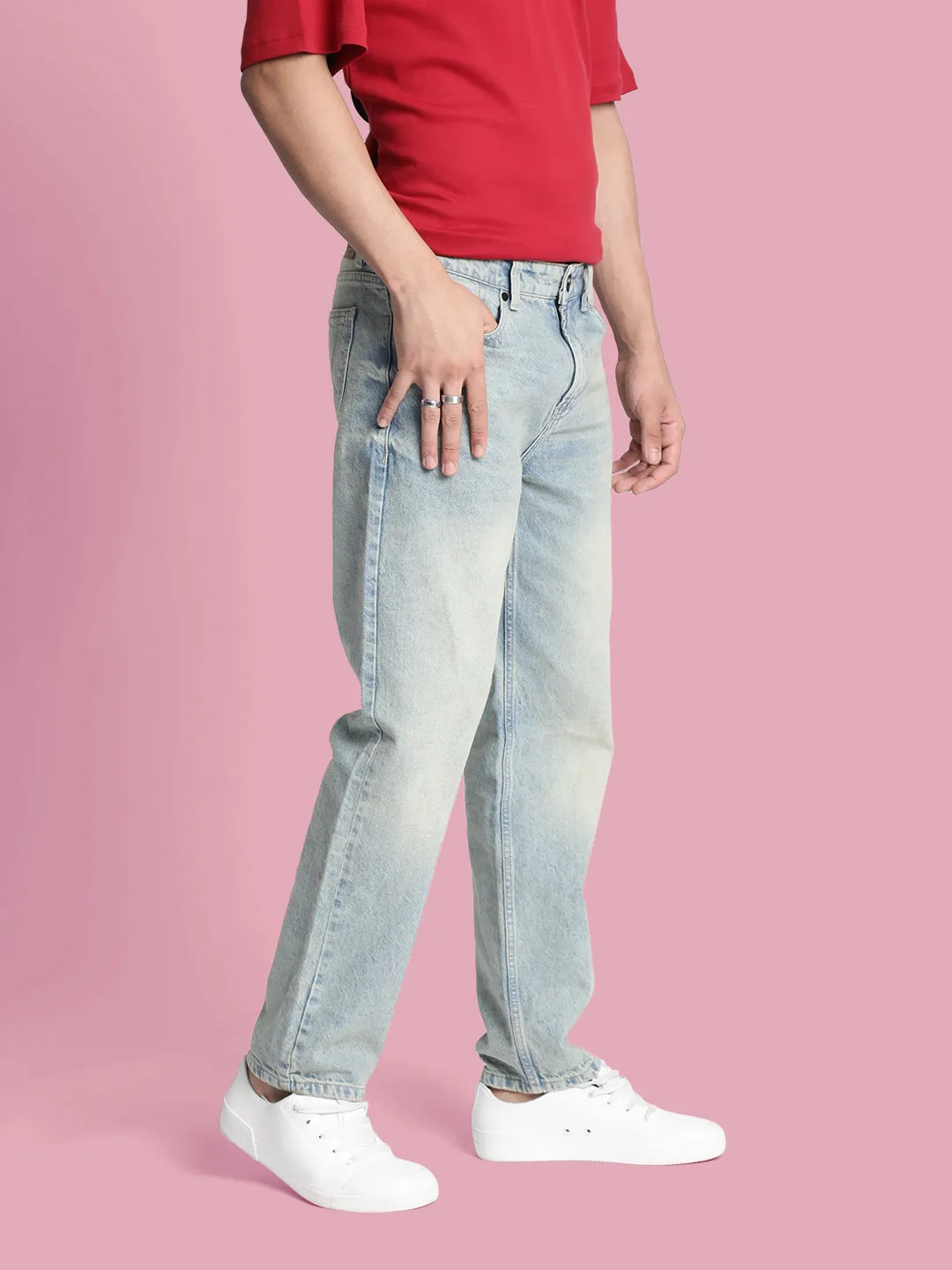 Men Light Blue Relaxed-Fit Washed Jeans