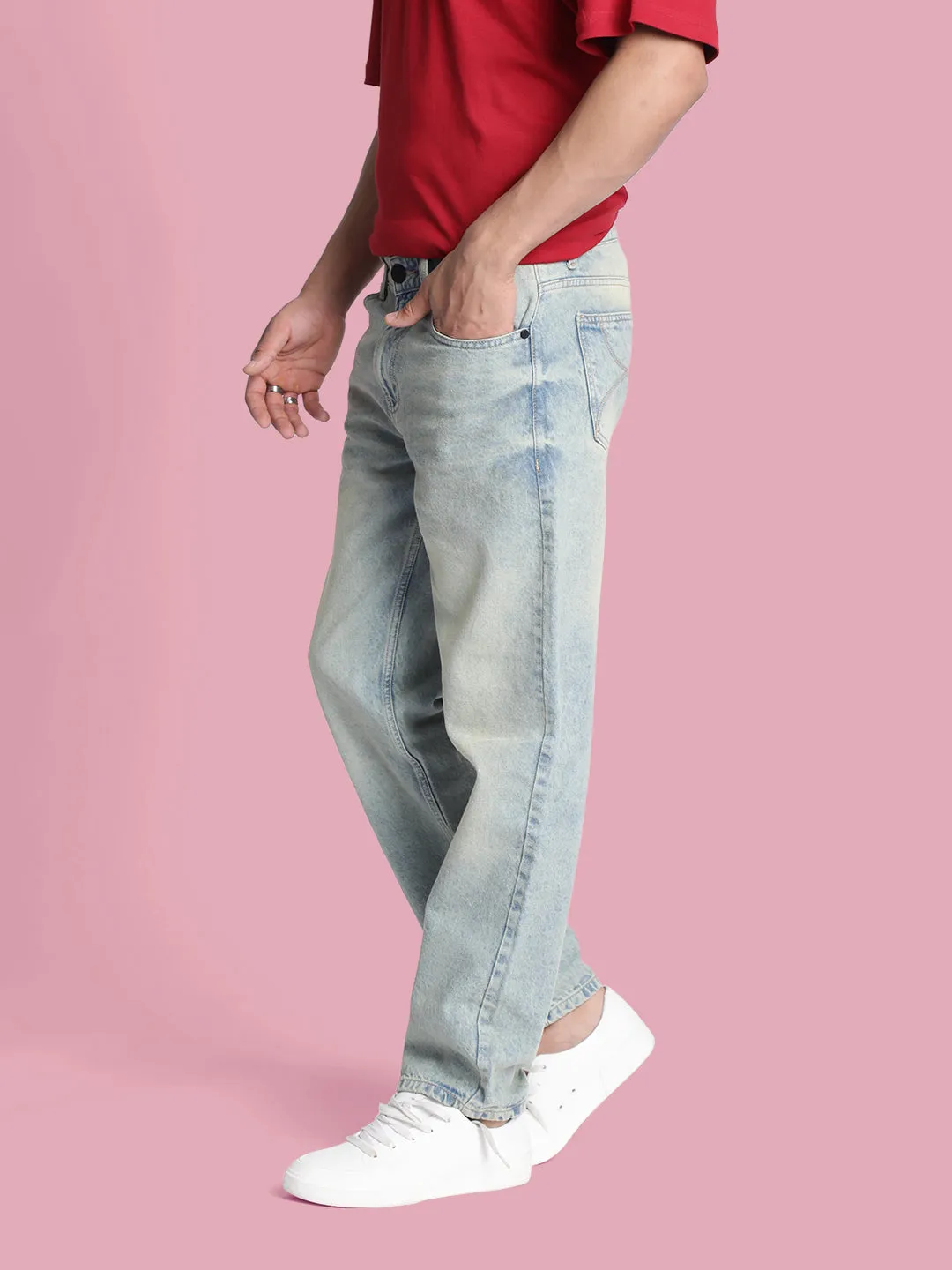 Men Light Blue Relaxed-Fit Washed Jeans