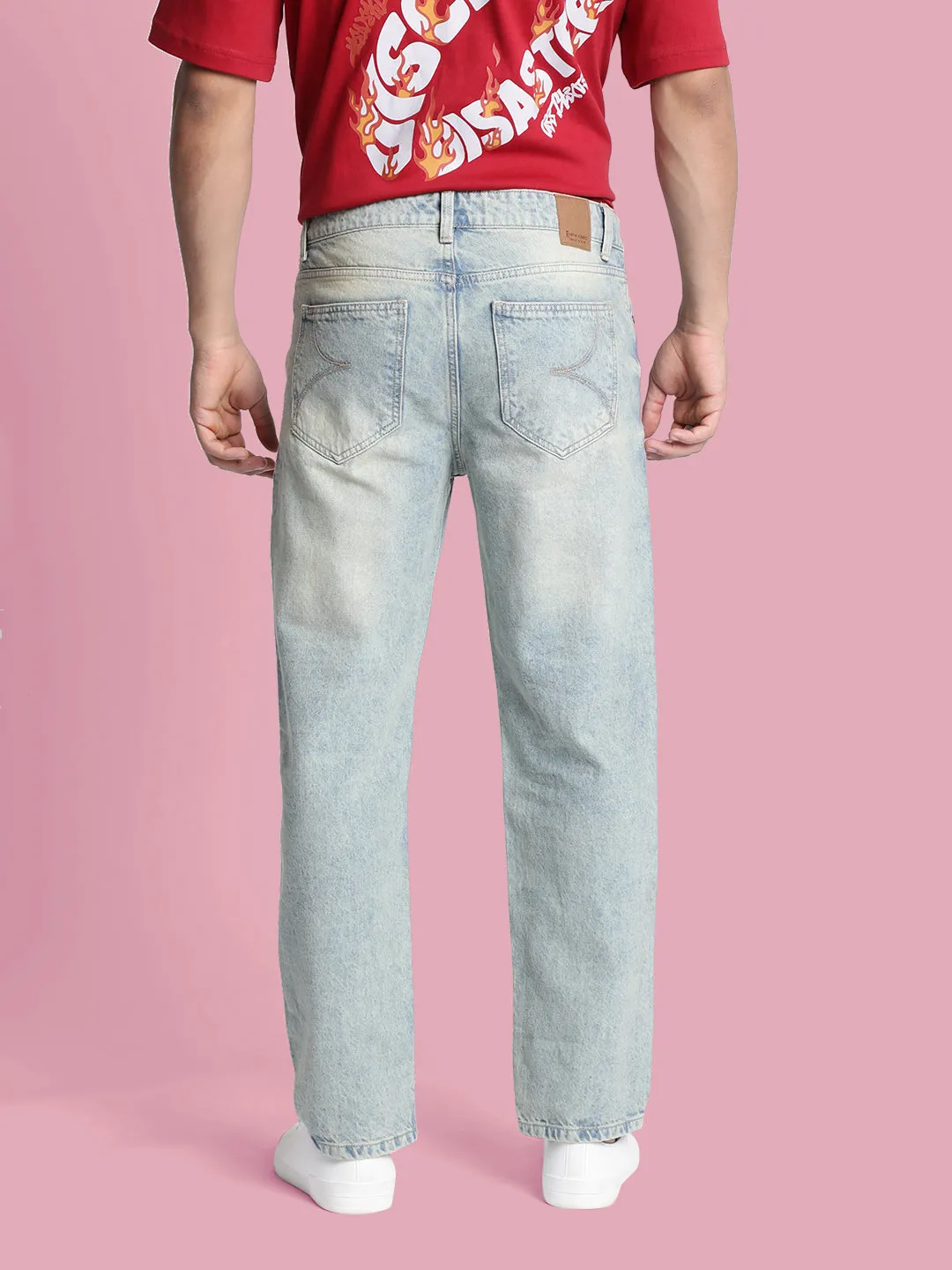 Men Light Blue Relaxed-Fit Washed Jeans