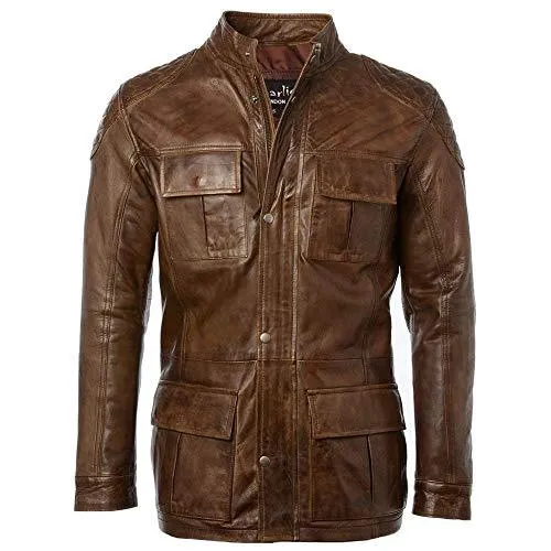 Mens 3/4 Soft Vintage Brown Leather Brontes Jacket