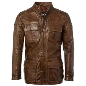 Mens 3/4 Soft Vintage Brown Leather Brontes Jacket