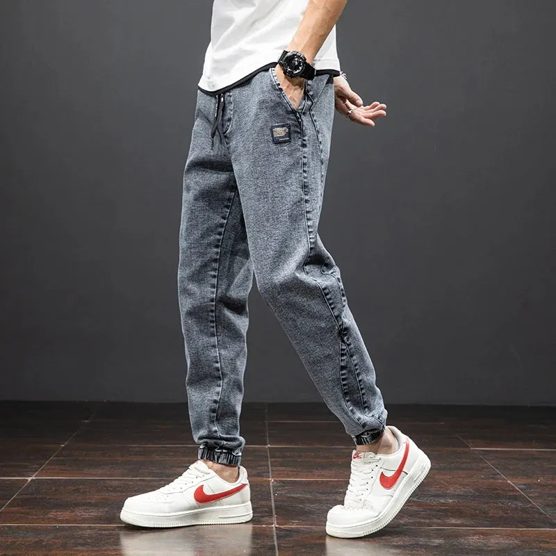 Men's Black & Blue Cargo Harem Jeans