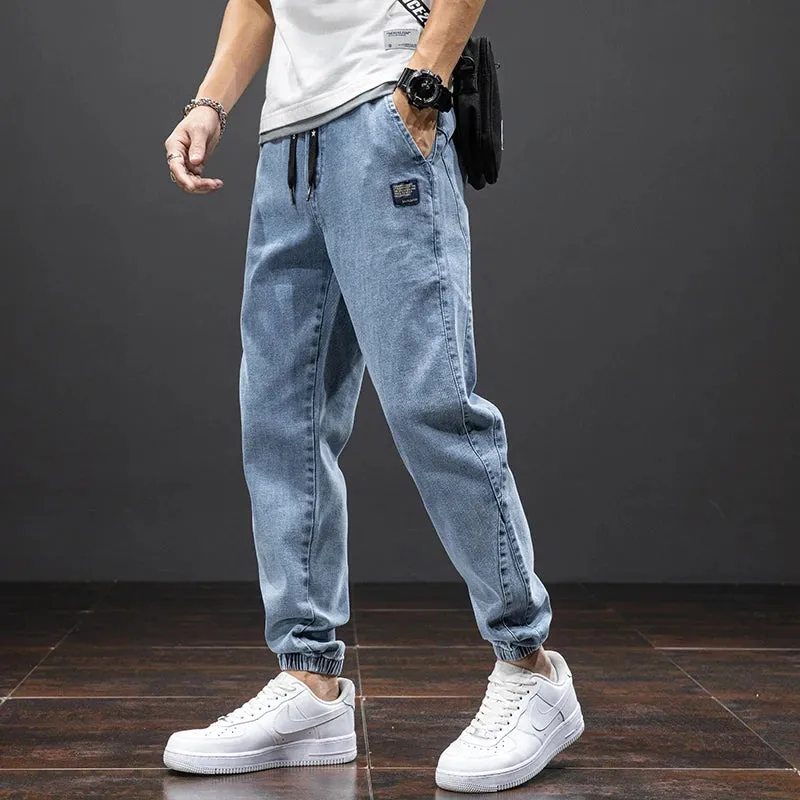 Men's Black & Blue Cargo Harem Jeans