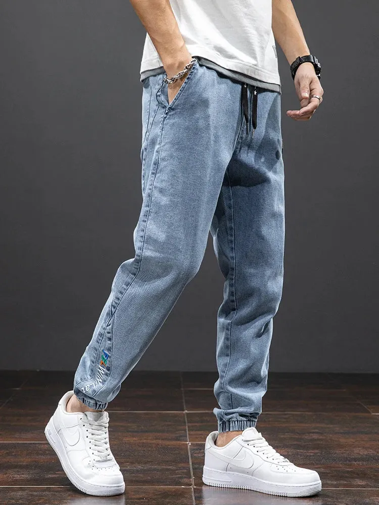 Men's Black & Blue Cargo Harem Jeans