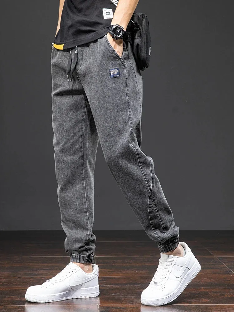 Men's Black & Blue Cargo Harem Jeans