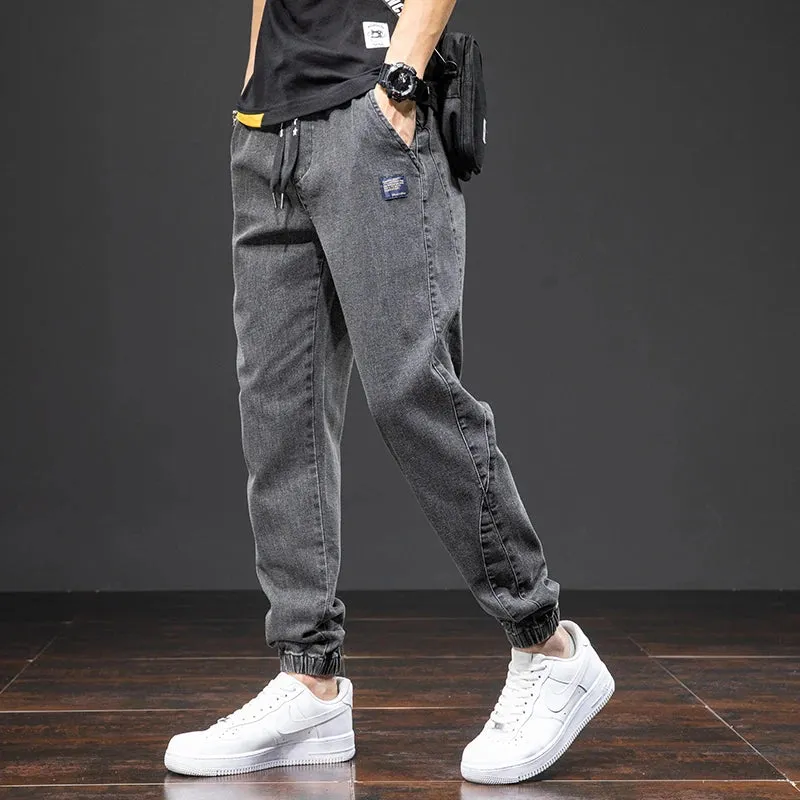 Men's Black & Blue Cargo Harem Jeans