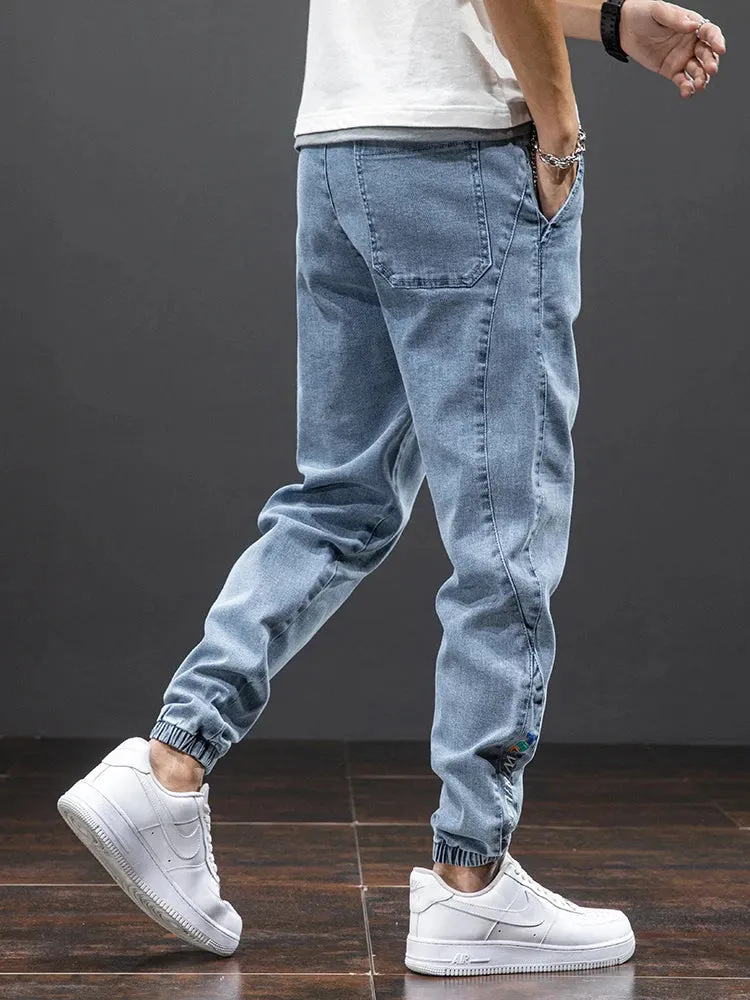 Men's Black & Blue Cargo Harem Jeans