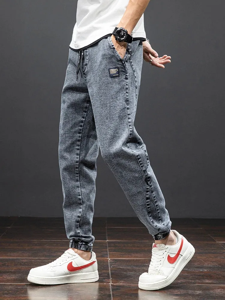 Men's Black & Blue Cargo Harem Jeans