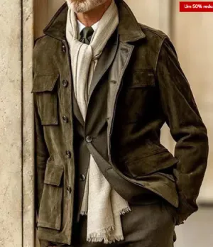 Men's classic suede button-up jacket