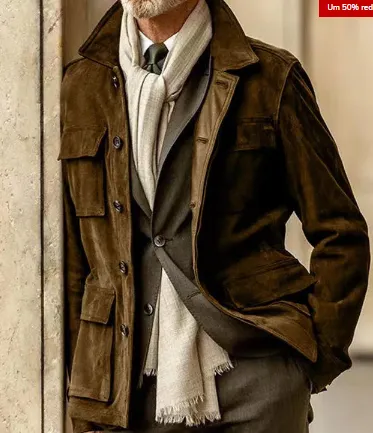 Men's classic suede button-up jacket