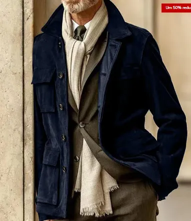 Men's classic suede button-up jacket