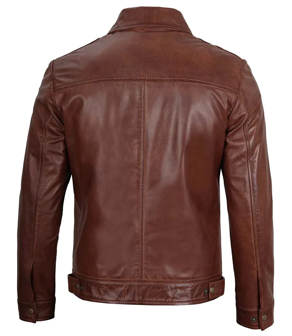 Mens Reeves Brown Real Leather Biker Jacket