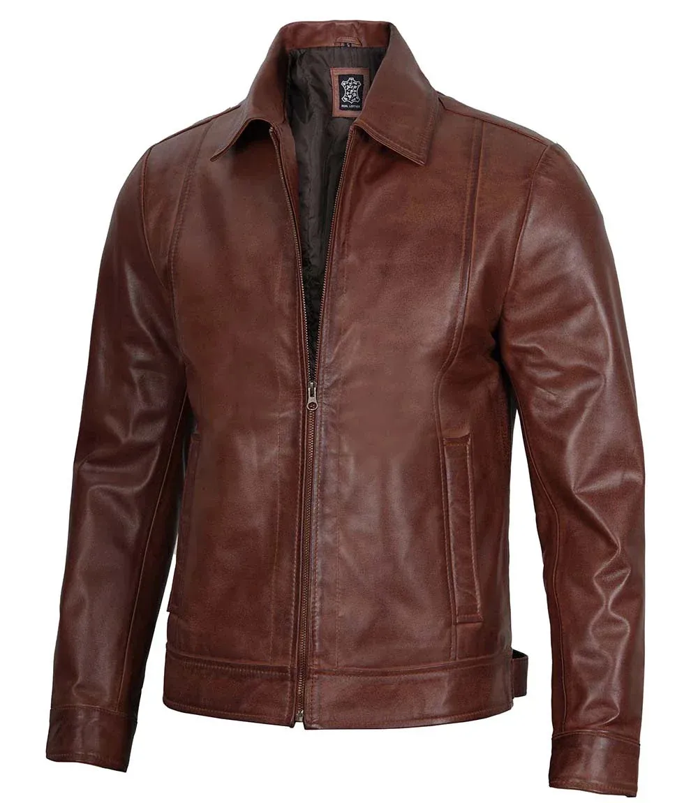 Mens Reeves Brown Real Leather Biker Jacket