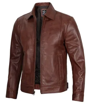 Mens Reeves Brown Real Leather Biker Jacket