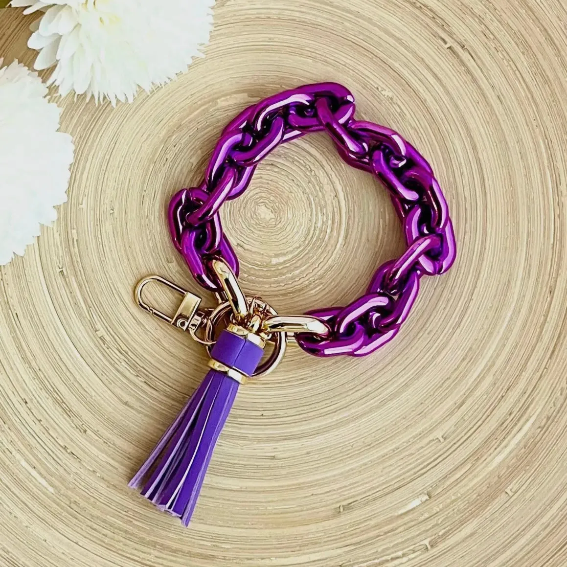 Metallic Chain Link Bangle Keychain