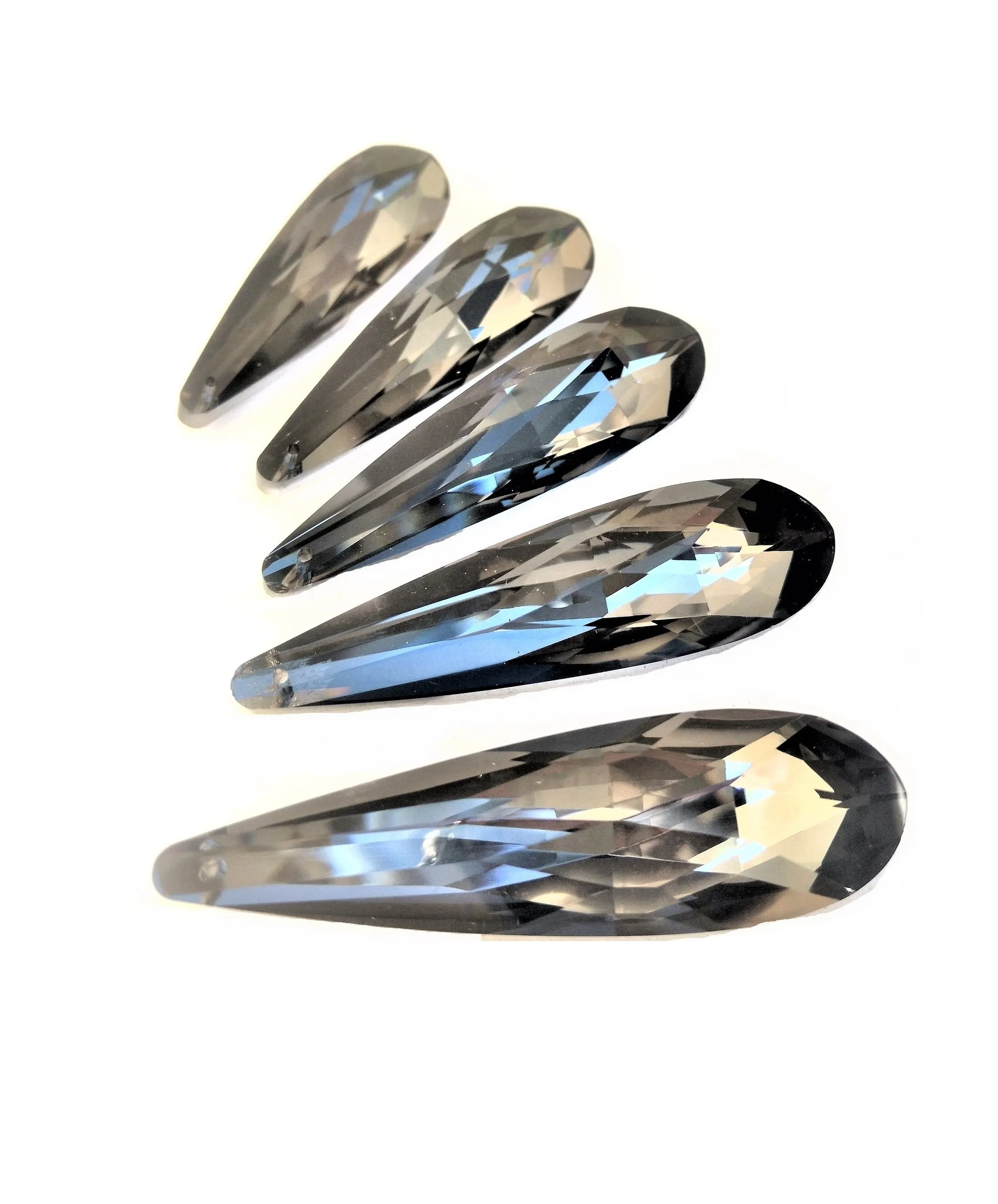 Metallic Coal Grey Long Teardrop Chandelier Crystals Pendants, Pack of 5