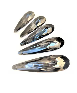Metallic Coal Grey Long Teardrop Chandelier Crystals Pendants, Pack of 5