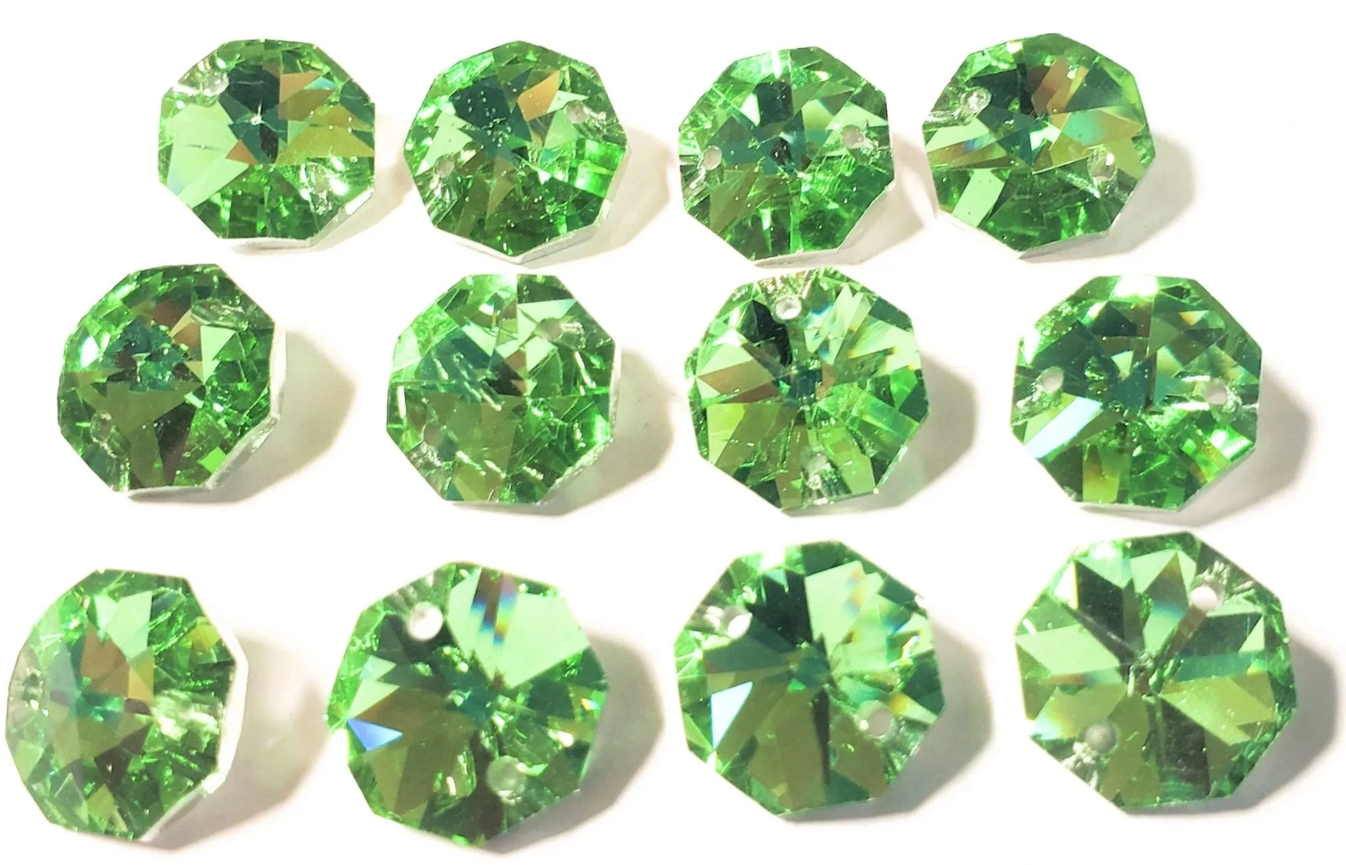 Metallic Spring 14mm Octagon Beads, Chandelier Crystals 2 Holes