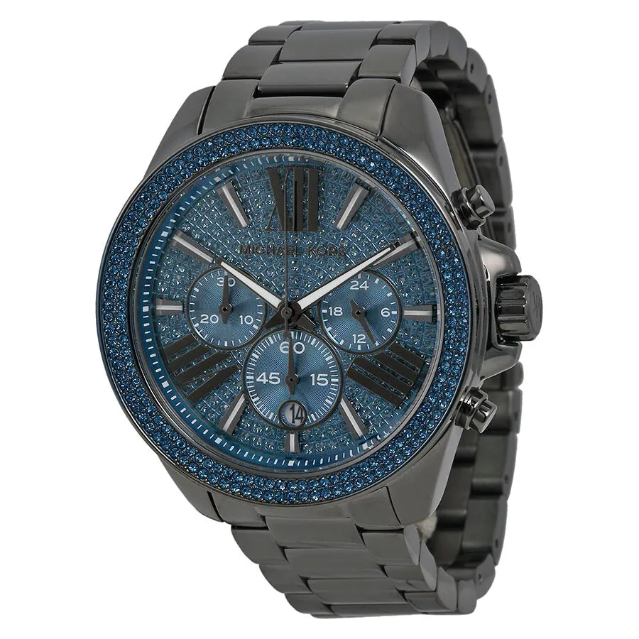 Michael Kors Wren Chronograph Blue Crystal Pave Dial Gunmetal Ion-plated Men's Watch MK6097