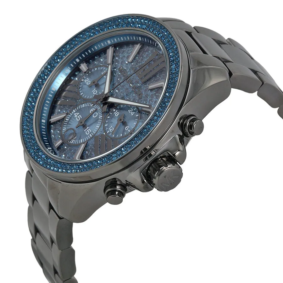 Michael Kors Wren Chronograph Blue Crystal Pave Dial Gunmetal Ion-plated Men's Watch MK6097