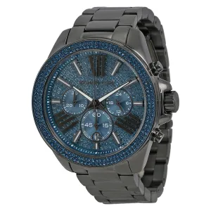Michael Kors Wren Chronograph Blue Crystal Pave Dial Gunmetal Ion-plated Men's Watch MK6097