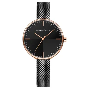 Mini Focus Black Mesh Bracelet Black Dial Quartz Watch for Ladies - MF0275L-03